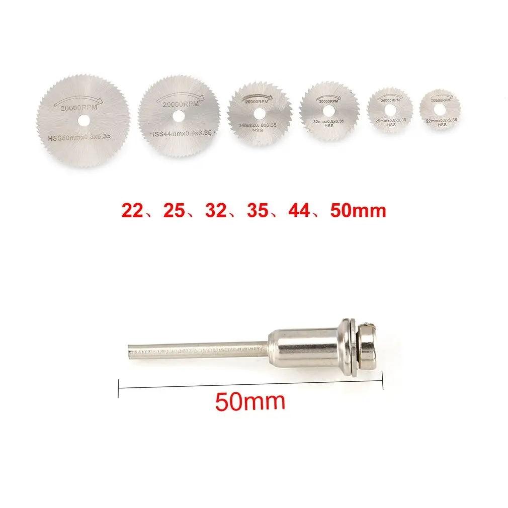 

6PCS HSS Circular Saw Blade Rotary Tool 22/25/32/35/44mm Wood Cutting Discs Drill Mandrel for Dremel Metal Cutter