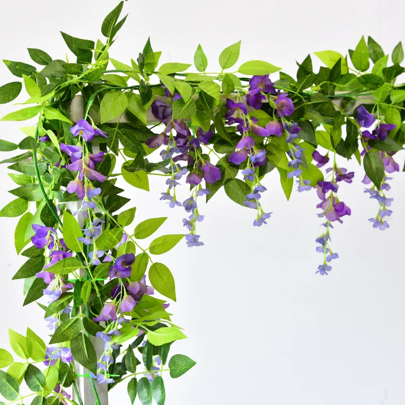 Искусственные шелковые цветы из Вистерии лоза ротанга для украшения сада и