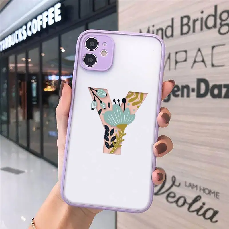 

Custom 26 letter flower Phone Cases Matte Transparent For iPhone 12 Mini 11 Pro XR XS Max 7 8 Plus