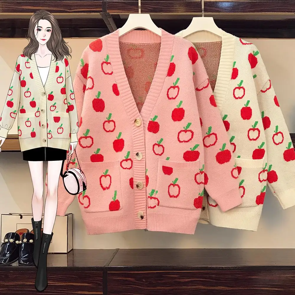 Женская Осенняя куртка-свитер с длинным рукавом и принтом |