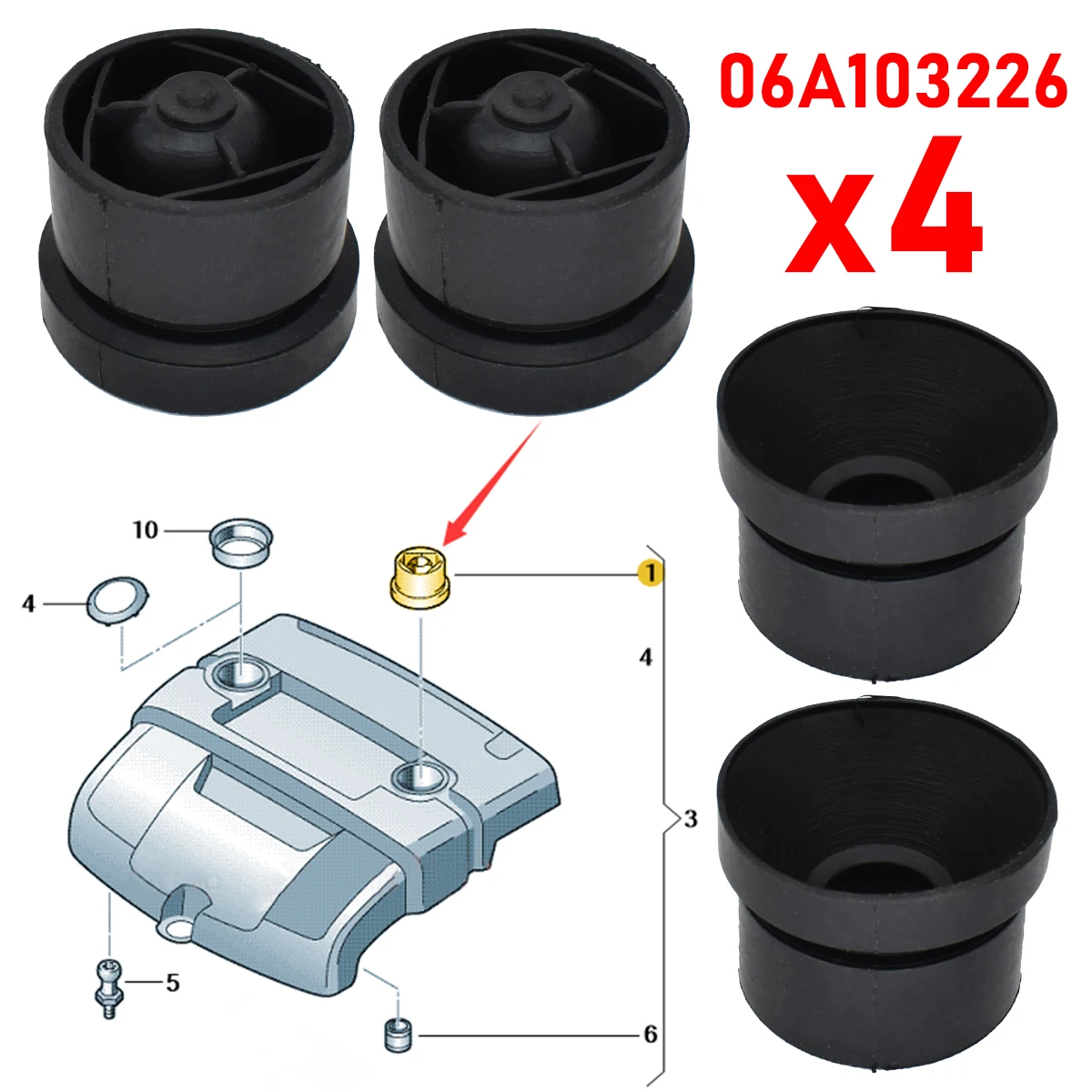4Pcs Engine Cover Grommet Rubber Buffer Bumper Pad Mounting Stop Jounce Bush Protective For Audi VW Polo Passat CC Touareg Skoda |