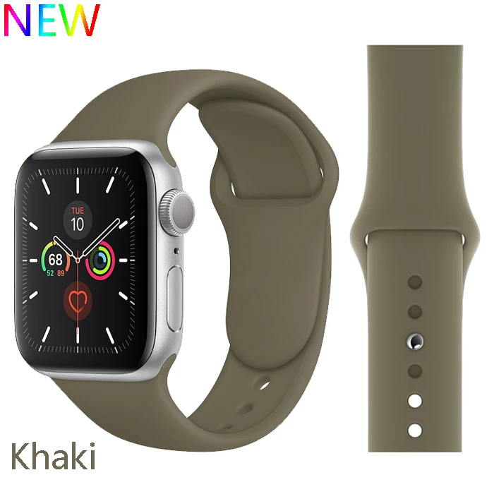 official Khaki Спортивный ремешок для Apple Watch ремешок 44 мм 40 4 3 iwatch ремешок 42 мм 38 мм силиконовый pulseira ремешок для часов Браслет Apple watch 5 ремешок 44 мм - Цвет ремешка: official Khaki