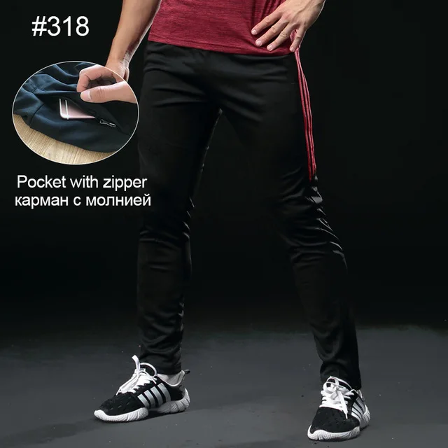 318red BINTUOSHI штаны для бега мужские с карманами Футбол тренировочные штаны для бега фитнес, тренировки, Спорт Брюки - Цвет: 318red