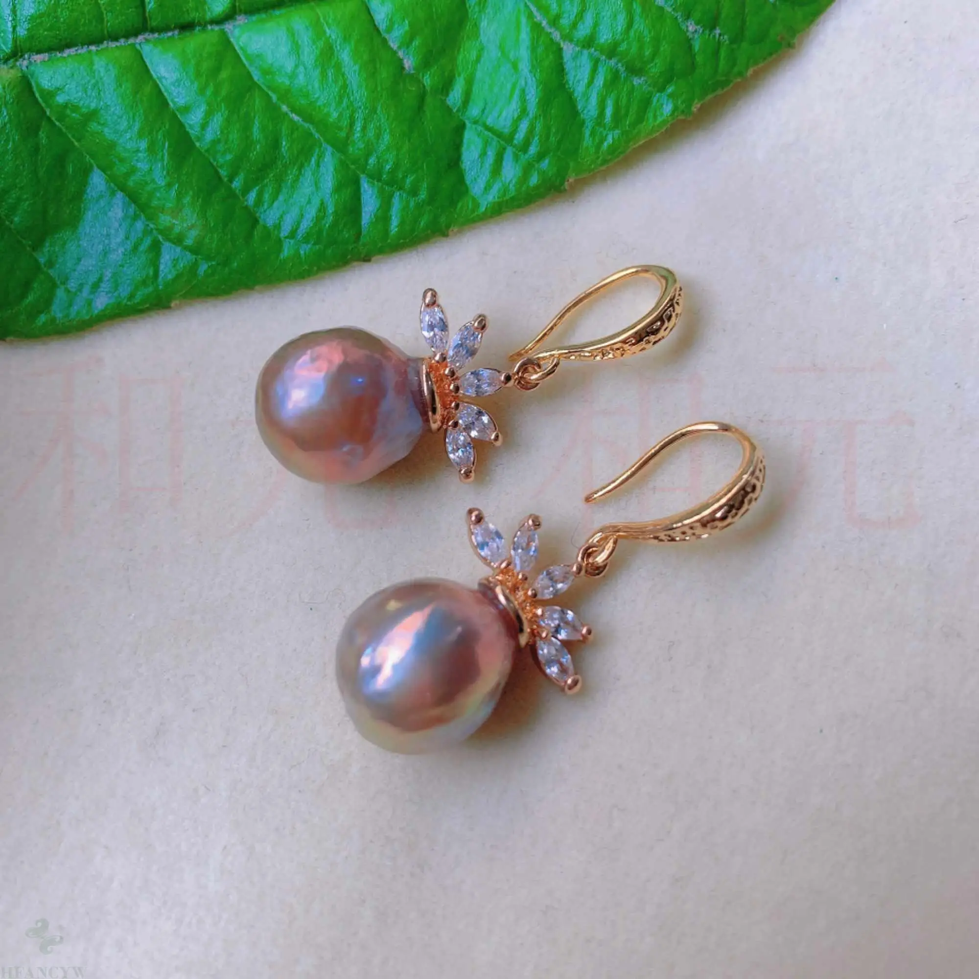 

Natural Baroque Pearl diamond-embedded 18K gold Earrings Jewelry Hook Classic Thanksgiving Easter Beautiful Cultured CARNIVAL