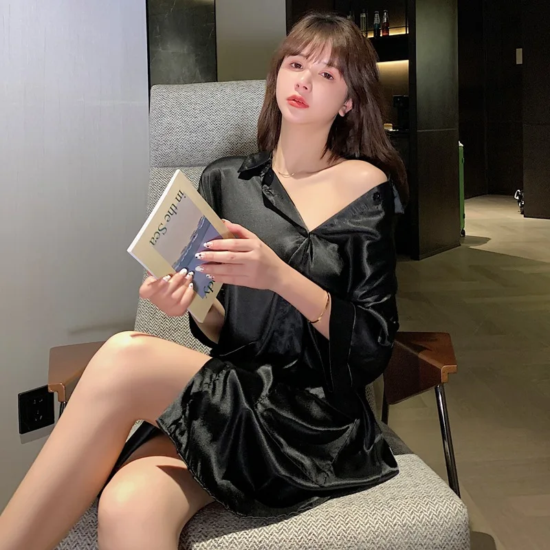 2021 Spring Summer New Home Clothes Short Sleeve Nightdress Women's Simple Style Solid Color Sexy Nightgown Female Sleepwear