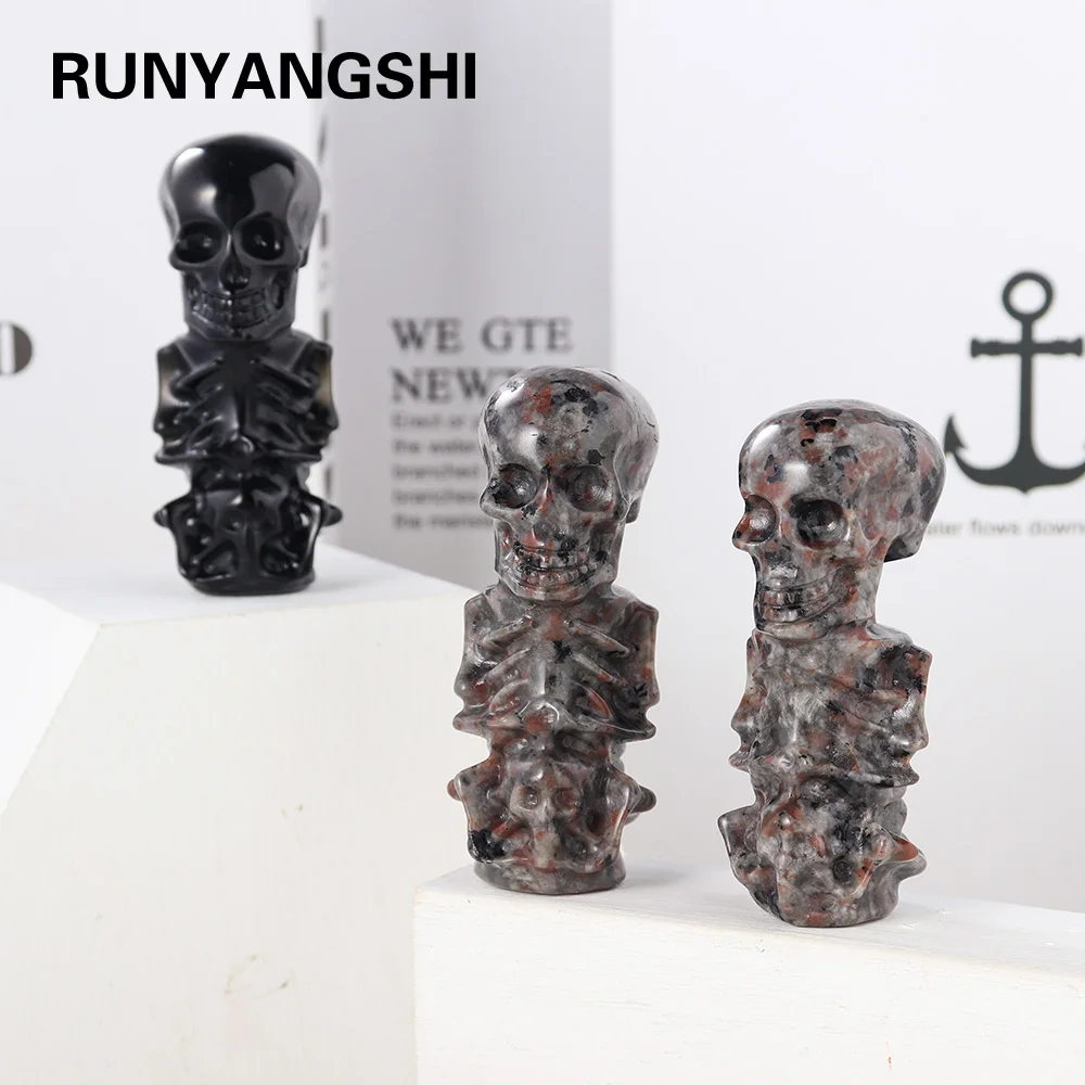 

Natural Obsidian crystal skull Stones Carved Healing Statue Ornament Reiki Witchcraft Supplies Flame stone Wicca Halloween