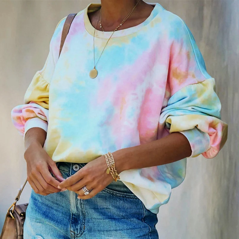 

Tie Dye Sweatshirt Women Autumn Sweatshirt Women Print Pullover Casual Long Sleeve Crop Top