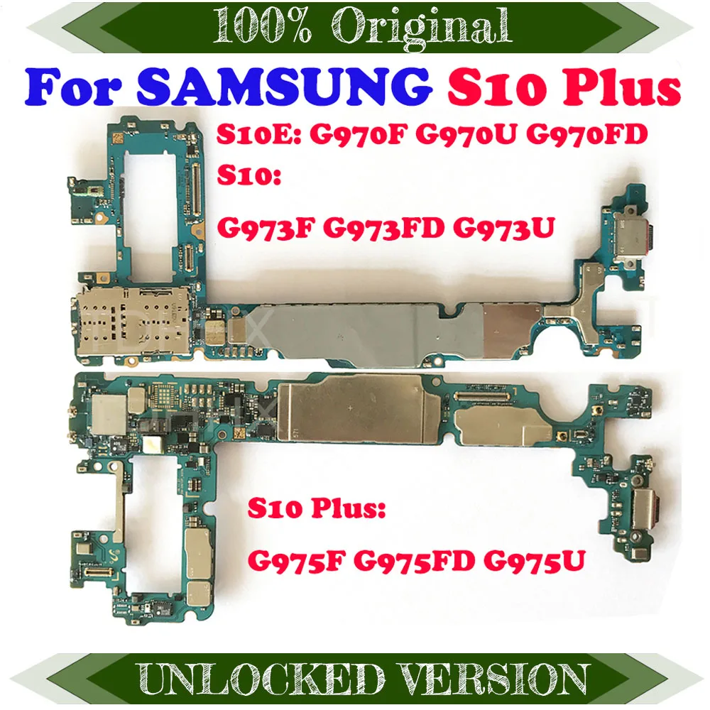 Разблокированная материнская плата 128G 512G для Samsung Galaxy S10 Plus G973F G973FD G973U G975F G975FD G975U