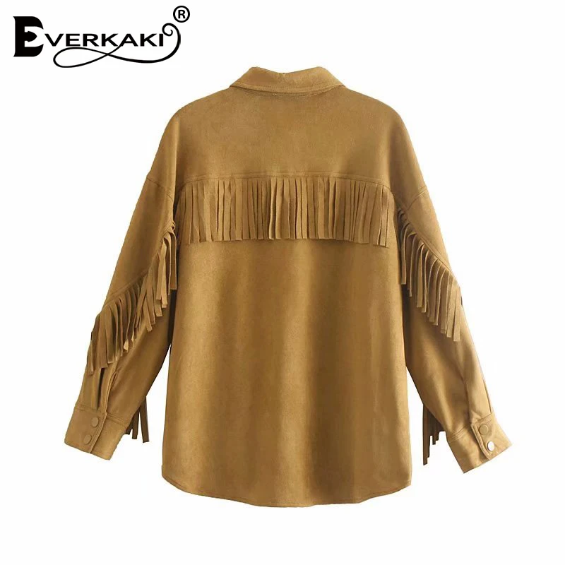 Everkaki/замшевая богемная куртка с кисточками пальто для женщин сезон осень Длинные