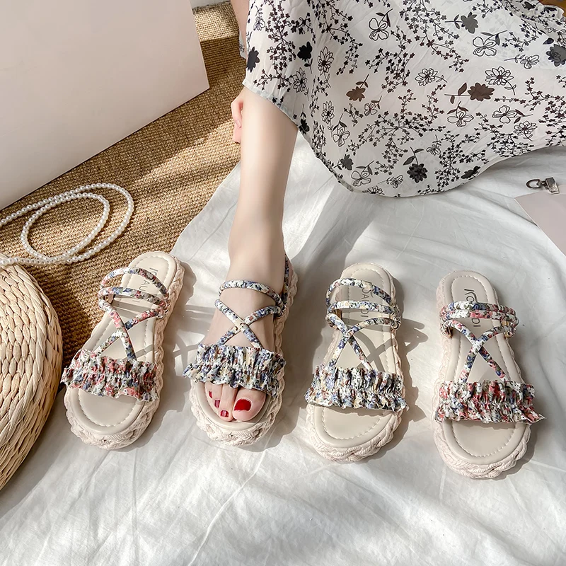 

Summer women sandals slippers Med Strappy Heels Clear All-Match Girls Medium Comfort Flat Fashion Bow Elastic Band