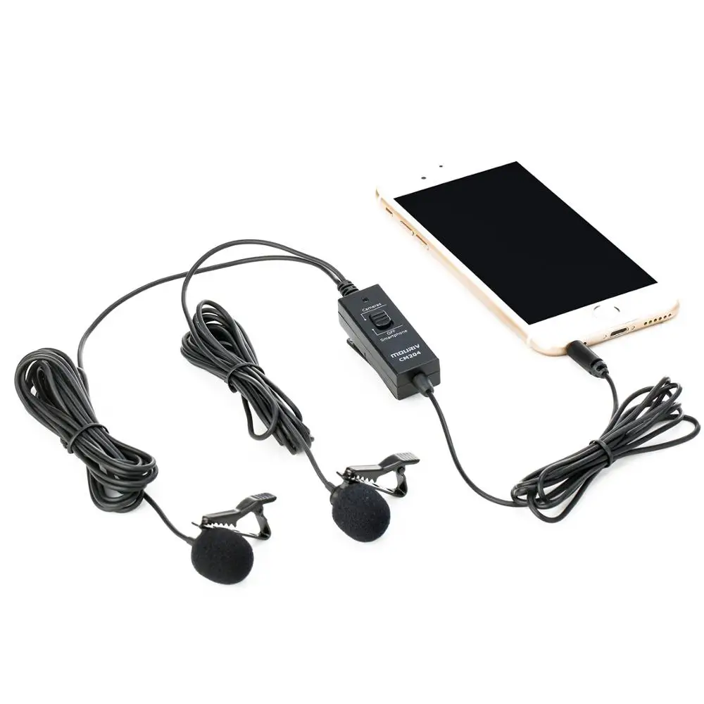 

Mouriv CM204 Dual Lavalier Microphones Hands Free Clip-on Lapel Mic Compatible with Camera,DSLR, Android, Smartphone, Tablet,PC