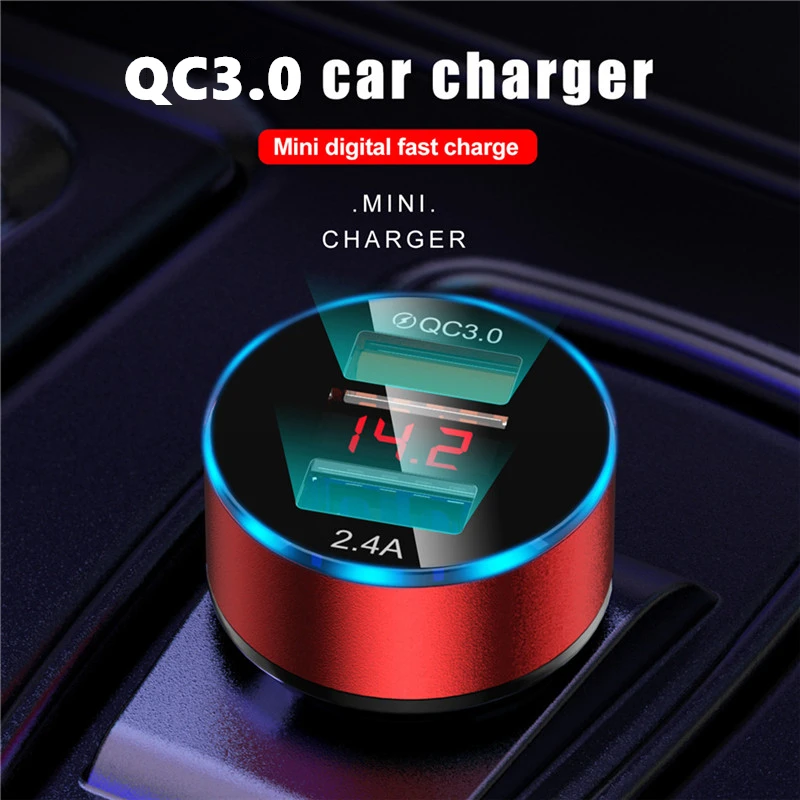 

QC3.0 Quick Dual USB Car Phone Charger LED Display 3.1A Digital Universal for IPhone Samsung Xiaomi Huawei Car Accessories