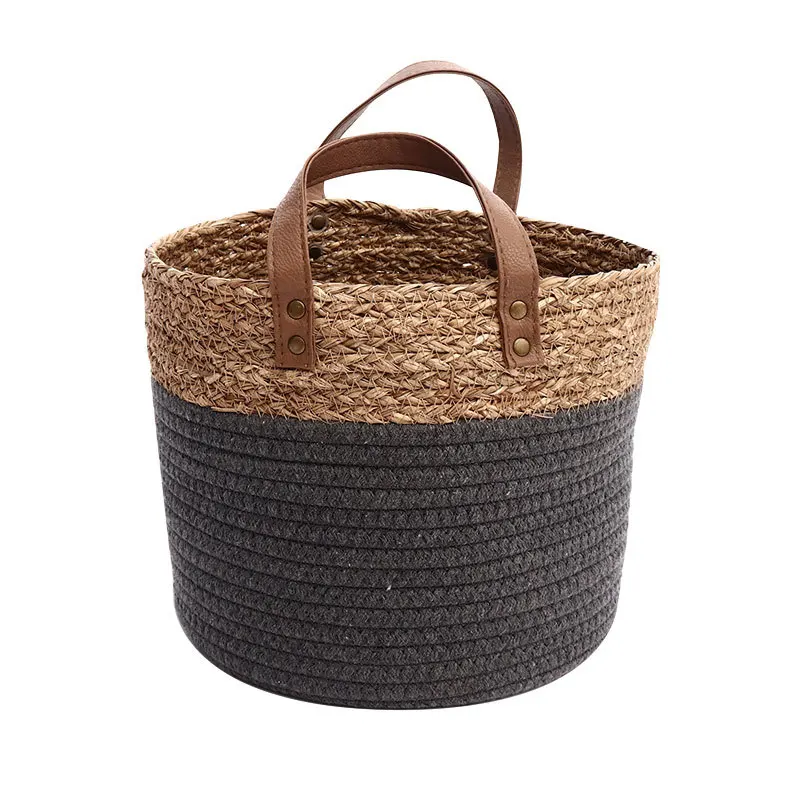 

Dirty Laundry HamperSeagrass Wickerwork Basket Rattan Hanging Flower Pot Storage Basket with Handle