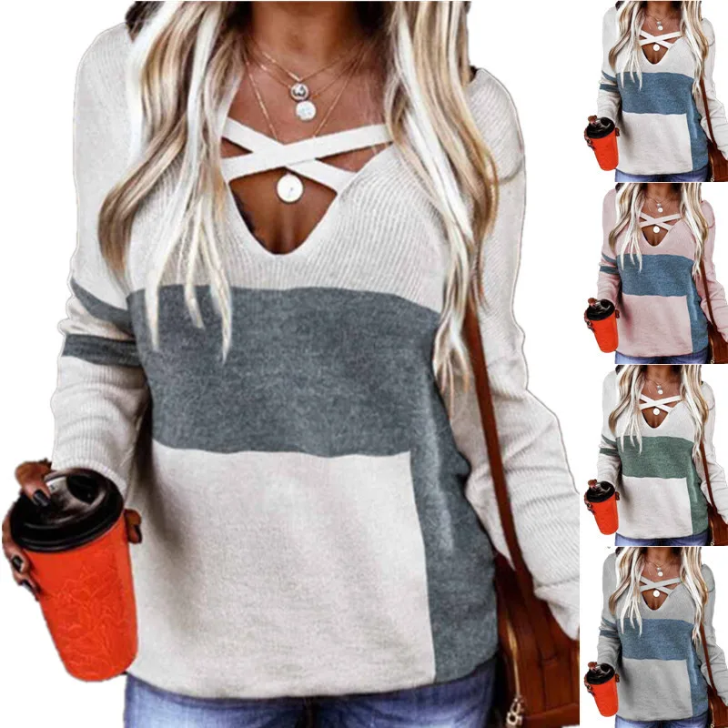 

Autumn Winter New V Neck Printed Loose Top T-shirt Women Casual Vintage Fashion Sexy Pullover Blouse T Shirt P12