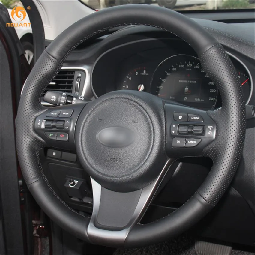 MEWANT черный чехол на руль из натуральной кожи для Kia Sorento 2016 2018 Sedona аксессуары