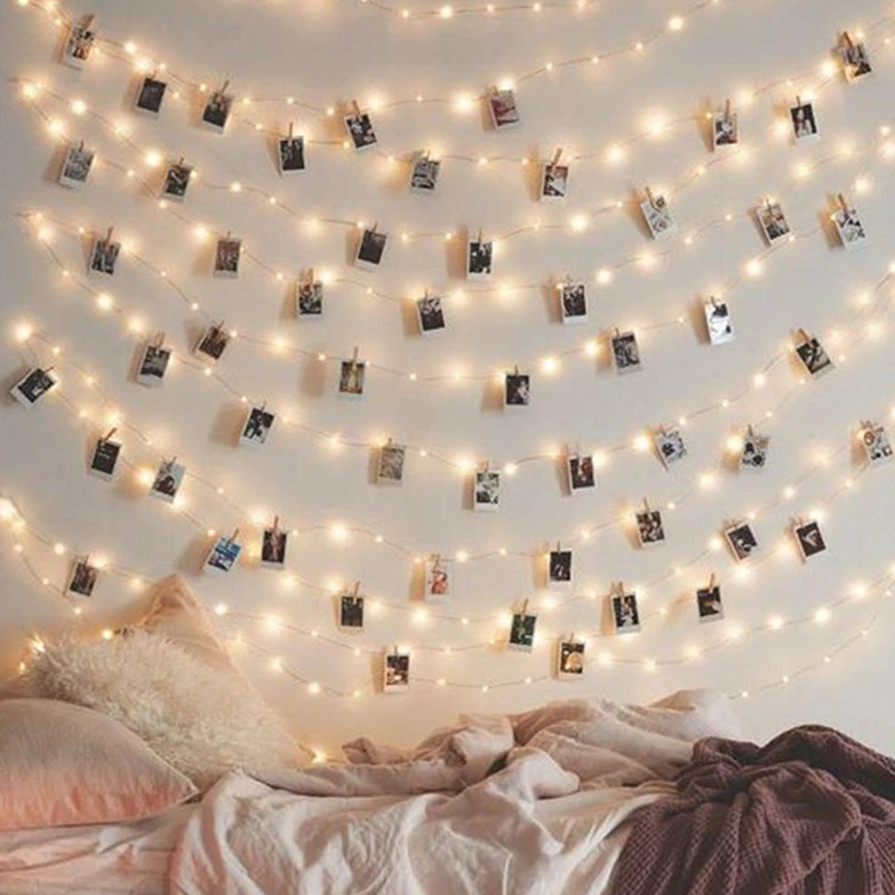 

20 50 100 LED Lights + Photo Clips Hanging Pictures Fairy Lights LED Photo Clip String Lights Wall Decor USB LED String Lights