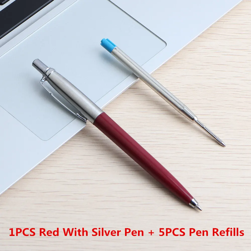 1Set Red silver GENKKY металла Подарочная шариковая ручка ручки Core Solventborne автоматическая шариковая Ручки для школы Офис Написание 0,7 мм чернил цвет: черный, синий ручка шариковая - Цвет: 1Set Red silver