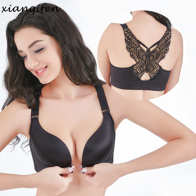 Xianqifen Sexy Seamless Bras for Women Front Closure Beauty Back butterfly top bh Lingerie Brassiere Push up Plus Size Bralette