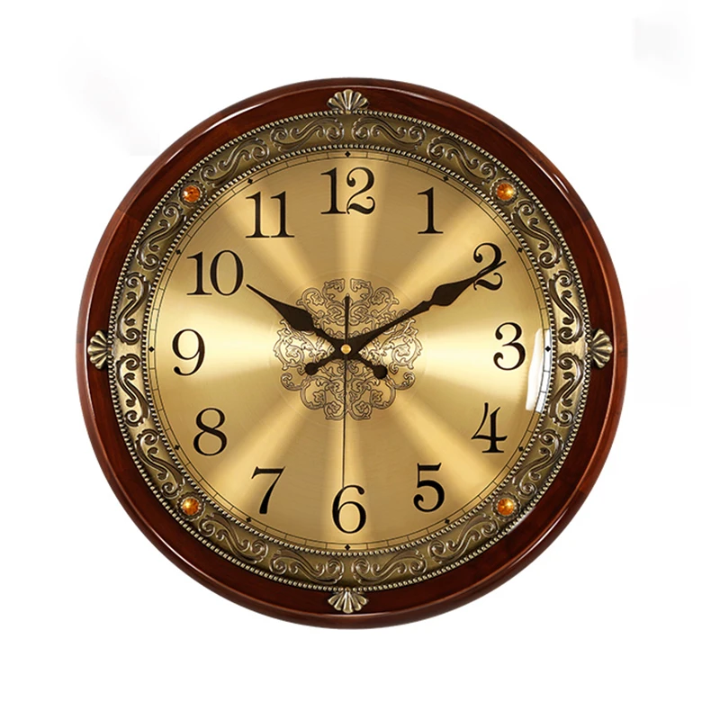 

Luxury Wall Clock Wooden Frame European Living Room Decoration Metal Dial Wall Watches Home Decor Silent Precise Kitchen Clocks