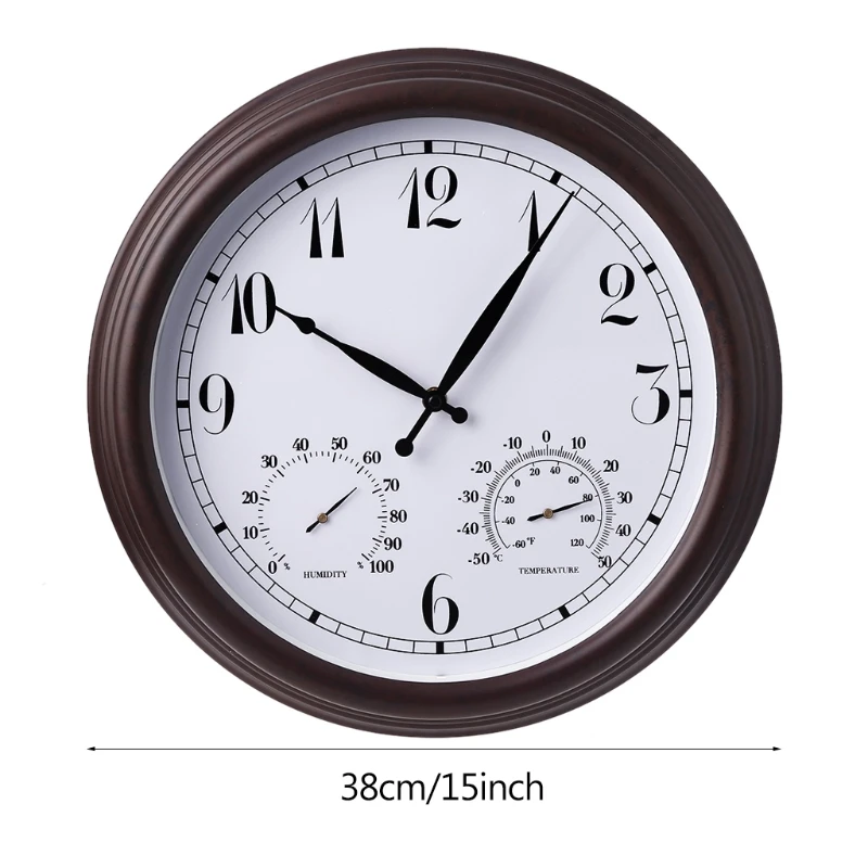 

15'' Garden Thermometer Clock Outdoor Retro Waterproof Wall Station Clock Vintage Hanging Clock, Stable& Low Noise DropShip
