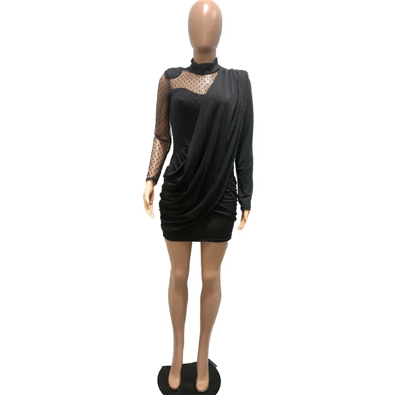 

Zoctuo Solid Patchwork Women Dress Polka Dots O Neck Above Knee Dresses Pleated Summer Fashion Sexy Girls Mini Dress