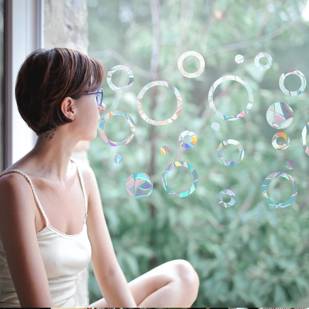 

Rings Refraction Mirror Sticker Rainbow Prism Electrostatic Paste Glass PVC Wall Stickers Home Decor Living Room For Girls Rooms