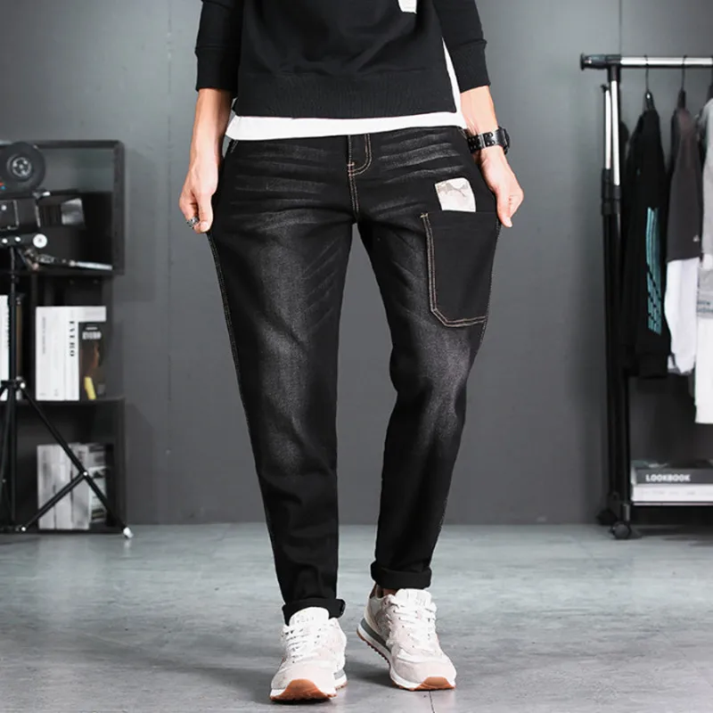 

Размера плюс джинсы для мужчин Regular цвет: черный, синий с карманами и с рисунком мужской царапины повседневные джинсовые штаны удобные антье...