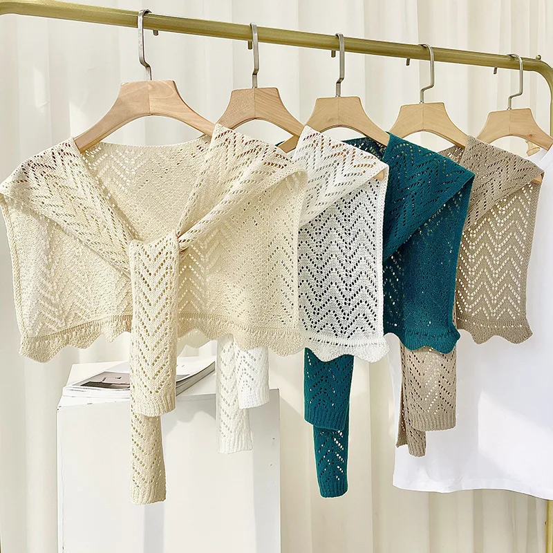 

Новая Вязаная Шаль, Женская наружная ажурная вязаная шаль в елочку, воздухопроницаемая комнатная шаль, наплечный воротник