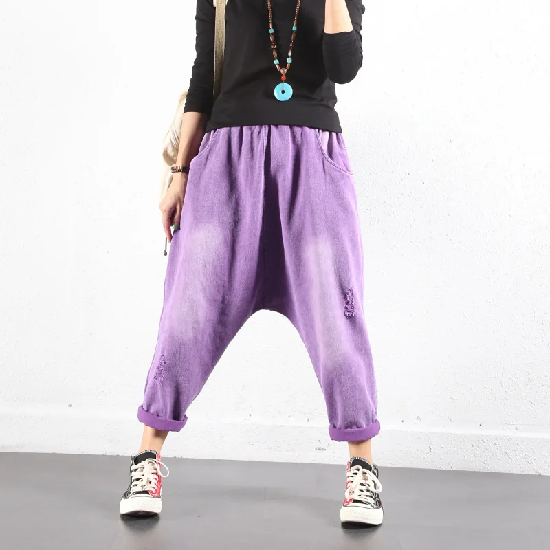 Джинсы шаровары BF в стиле хип хоп мешковатые из денима с прямой мотней ковбойские