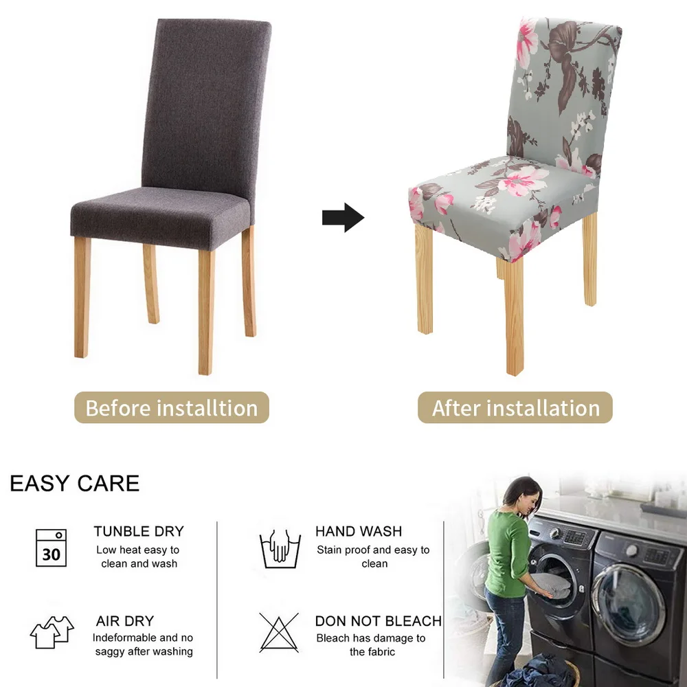 Чехлы на стулья из спандекса с цветочным принтом сменные растягивающиеся чехлы