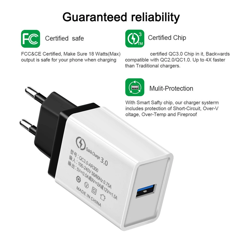 Быстрое зарядное устройство для ЕС/США, 5 В/3,0 А, QC, USB, зарядное устройство для телефона, настенное, быстрое зарядное устройство, кабели для iphone, huawei, Xiaomi, samsung, Galaxy, ipad, Apple