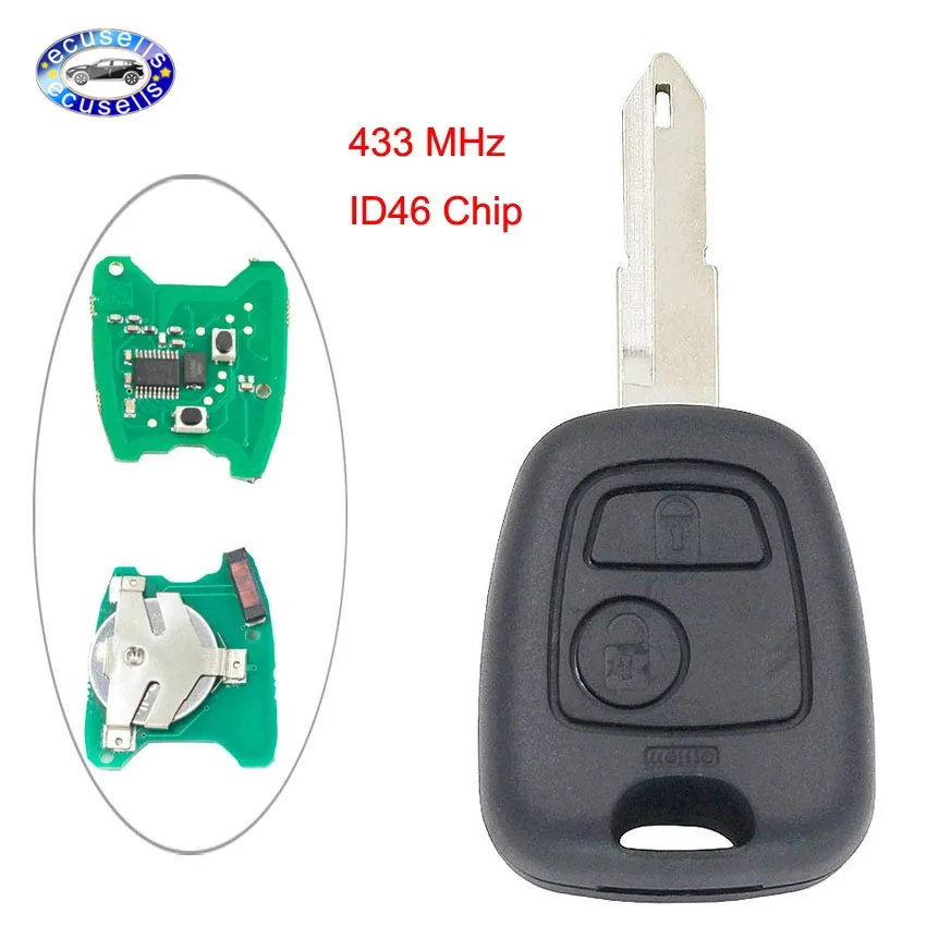 Транспондер дистанционного ключа Fob 2 кнопки 433 МГц с чипом ID46 + Uncut Blade для Peugeot