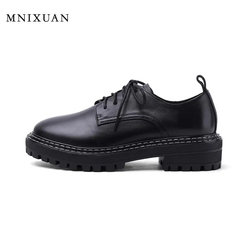 

MNIXUAN Classics latest shoes for women 2020 spring new genuine leather chinese flat platform casual women oxford Shoes size 42