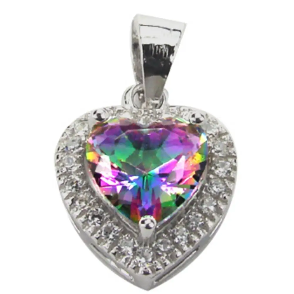 

Fine Jewelry 925 Sterling Silver Jewelry Rainbow Mystic Topaz Heart Pendant Necklace For Engagement / Party / Birthday Gift