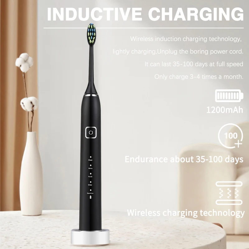 Boyakang Sonic Electr Toothbrush 5 Cleaning Modes Smart Timing IPX7 Waterproof  Wireless Charging Dupont Bristles BYK31