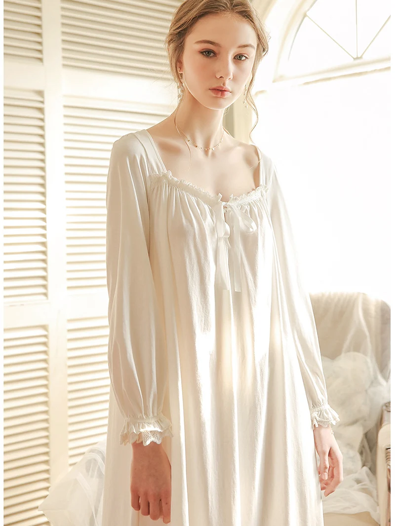 

Women Ladies Spring Autumn White Lolita Sweet Nightgown Sleepwear Vintage Long Sleeve Nightdress Loose Princess Nightgowns