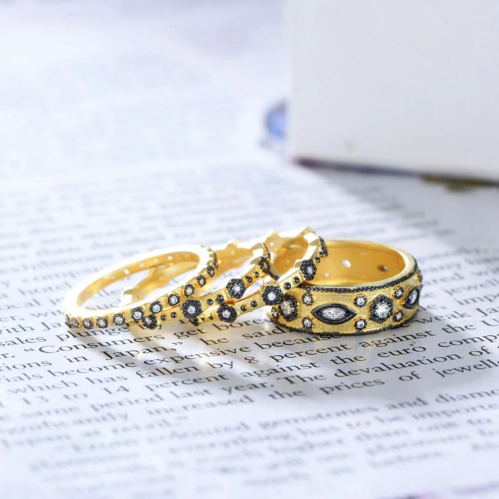 4 pezzi anelli Set Midi anelli larghi zircone 925 argento Fine Punk/Hip-Pop anello articolato per donna donna