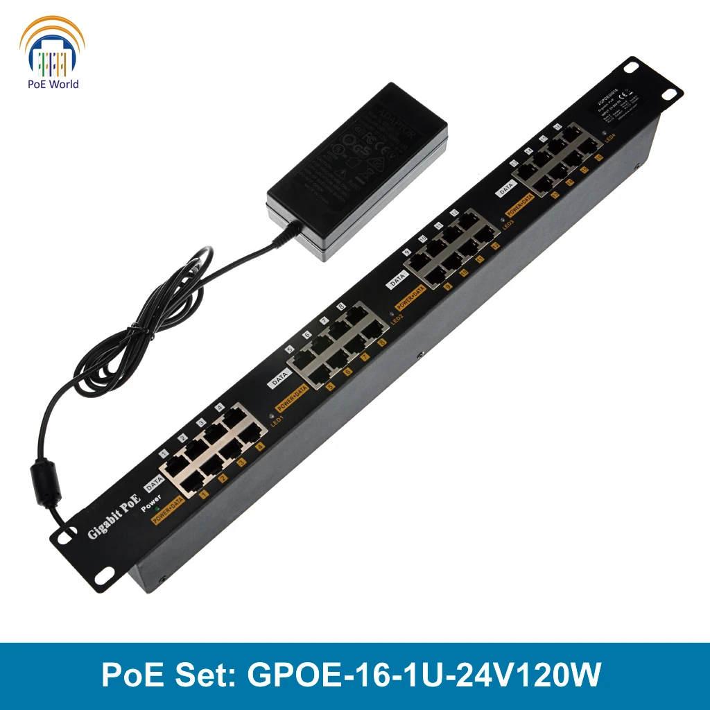GPOE 16 1U 24V120W пассивный порт PoE инжектор 1000 Мбит/с скорость передачи данных включает