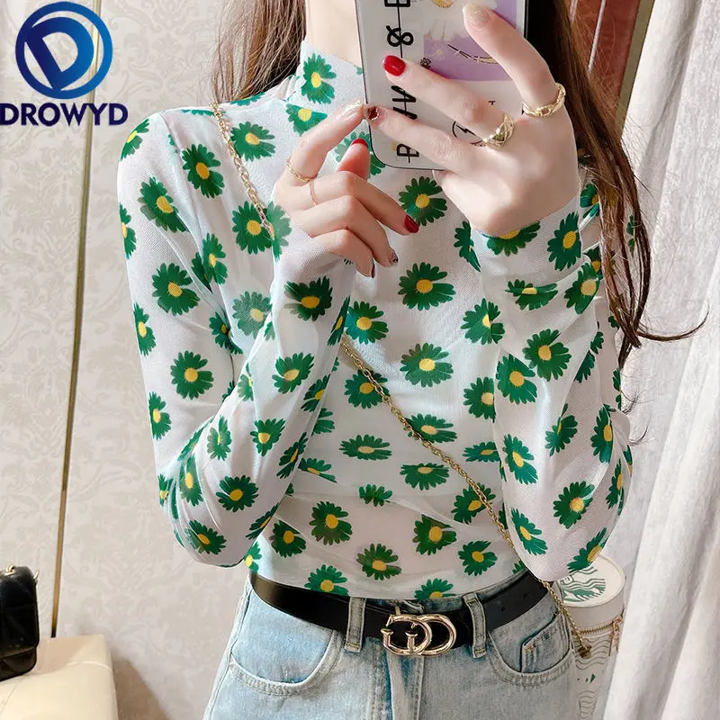 

Female Summer Through Transparent Clothes Sun Protection Mesh Long Sleeve T-shirt Women's Oversized Casual Fashion Harajuku Top