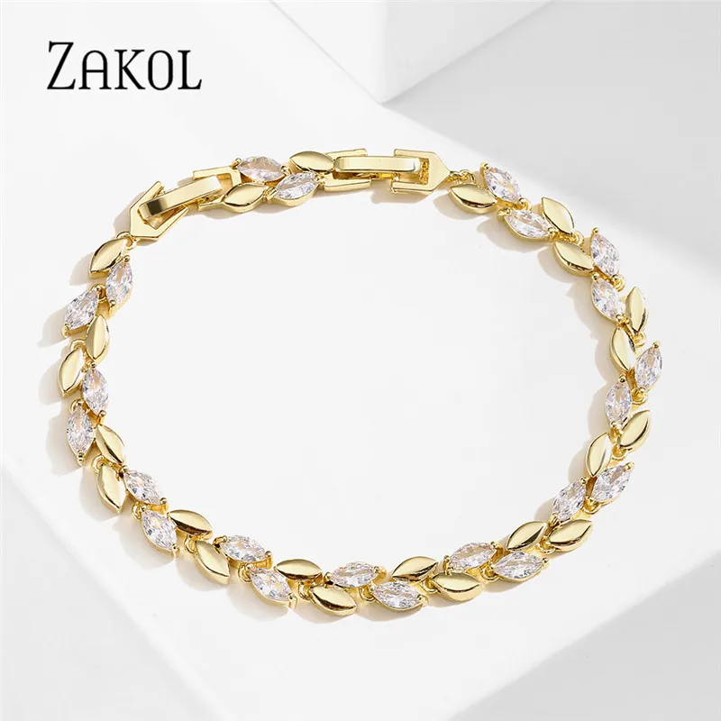 ZAKOL трендовые очаровательные браслеты Marquise Cut с кубическим цирконием для женщин 3A