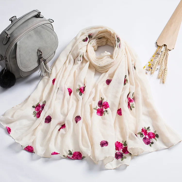 

spring and summer scarf women's national wind shawl Embroidered linen flower cotton and linen embroidered scarf sunscreen