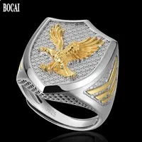 BOCAI 2020 New Fashion New Boy Ring Eagle Head Korean Personality Hip-Hop Tide Meet Single 925 real Silver Gold Plated Men Rings
