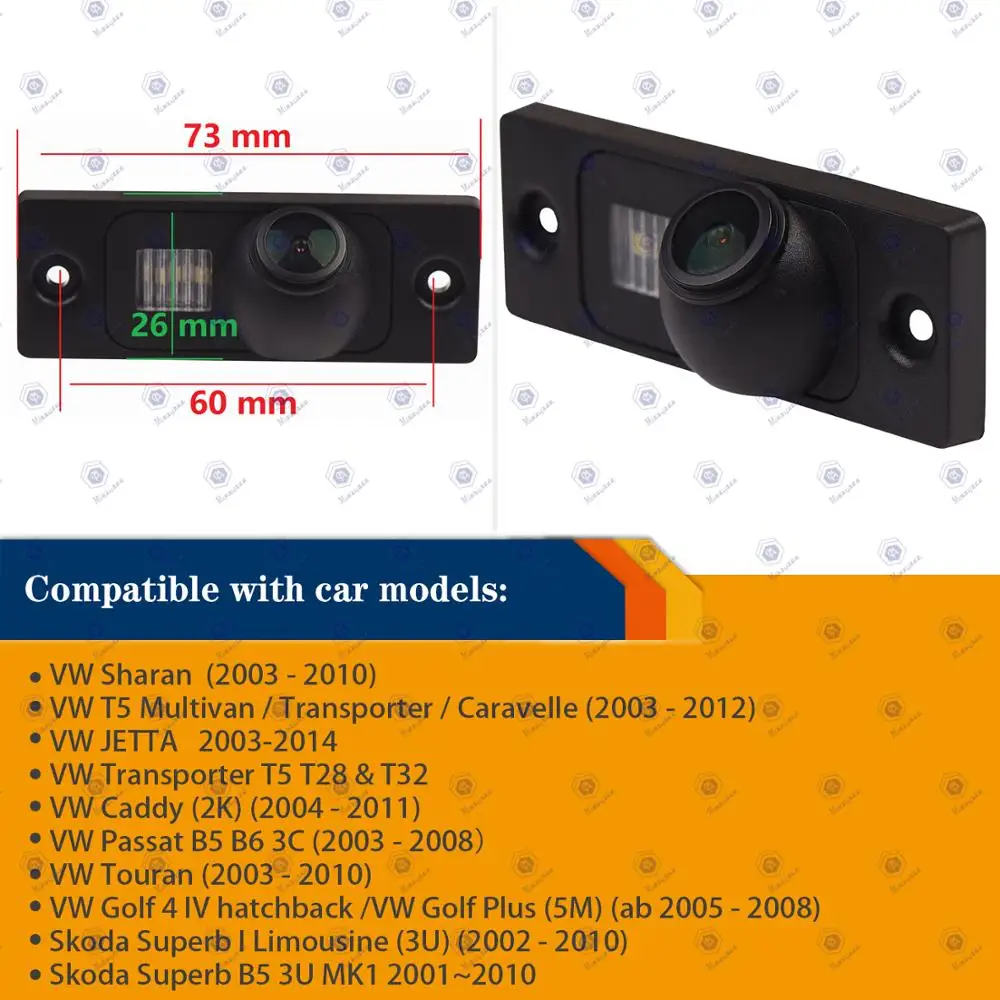 HD 1280x720p Rearview Camera for VW GOLF 4 MK4, GOLF R32, Caddy, Passat B5 B6, Golf IV, Touran, T5 - Reversing Backup Camera image 2