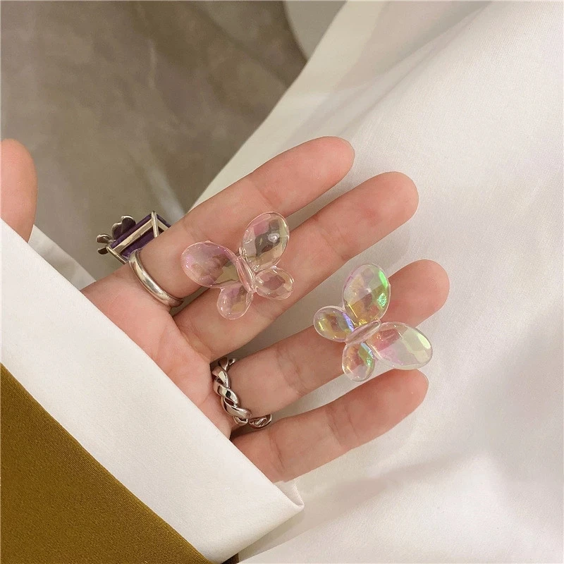 

Korean Chic Shiny Geometric Transparent Resin Acrylic Candy Color Butterfly Earrings For Women Girls Party Jewelry