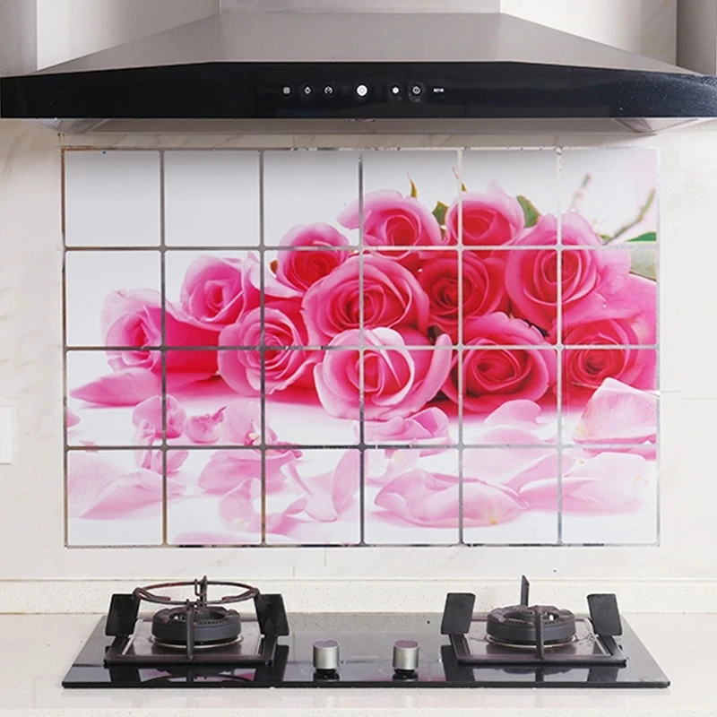 

1PC Self-Adhesive Tile Stickers Paper High Temperature Kitchen Oil-Proof Stickers Anti-Oil Gas Stove Ceramic Tile Wall Stickers