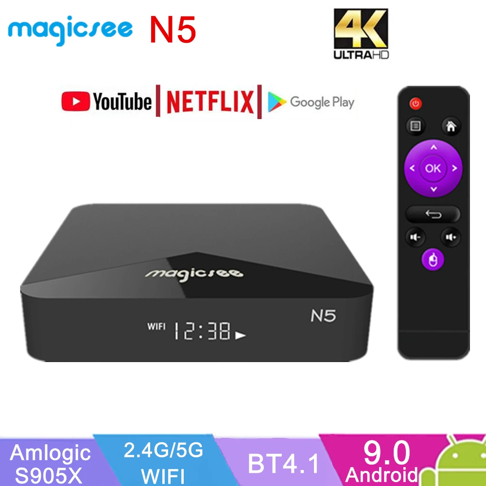 ТВ приставка Magicsee N5 Android 9 0 четырехъядерный процессор Amlogic S905X 4K HD 2 Гб RAM 16 ROM 4G 5G WiFi