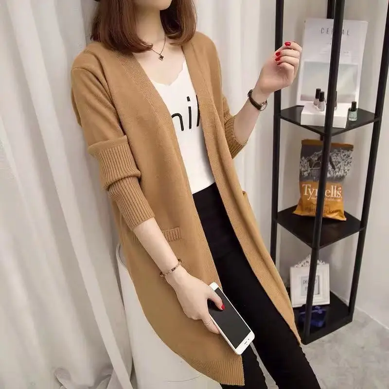 Women Knitted Soft Slim Solid Coat Thin Spring Autumn Sweater Korean Style Cardigan Long Sleeve Female Plus Size B7 | Женская одежда