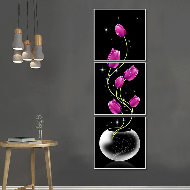 3 Панели вертикальная версия Настенная картина искусственная Роза красные цветы