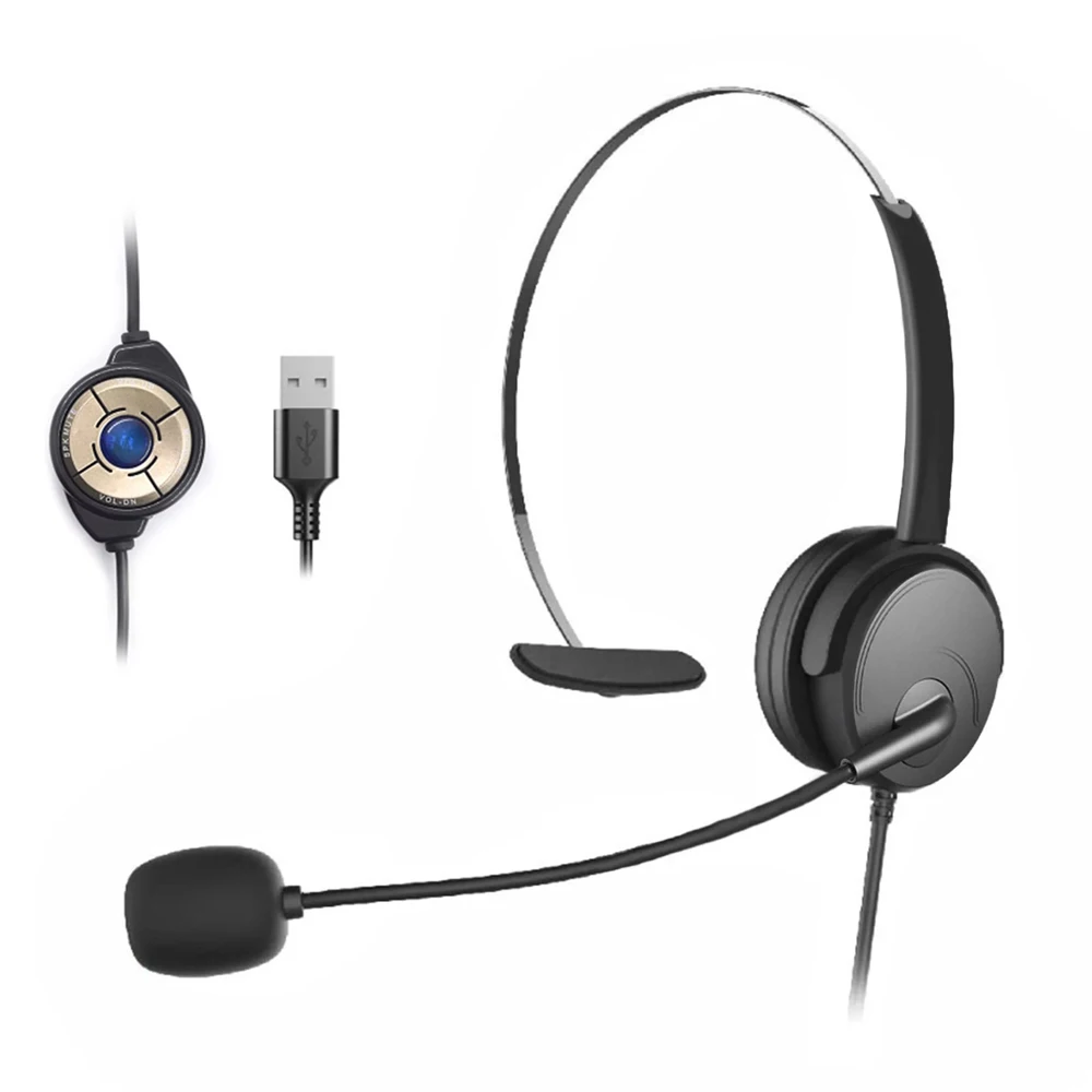 

OY131 Single Ear Headset USB Head-mounted Computer Headphones for Right/Left Ear Call Center Wired Headsets Volume Control