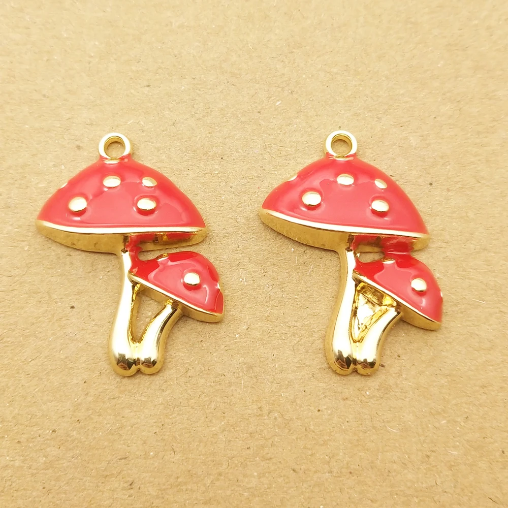 10pcs Enamel Mushroom Charm for Jewelry Making Earring Penda